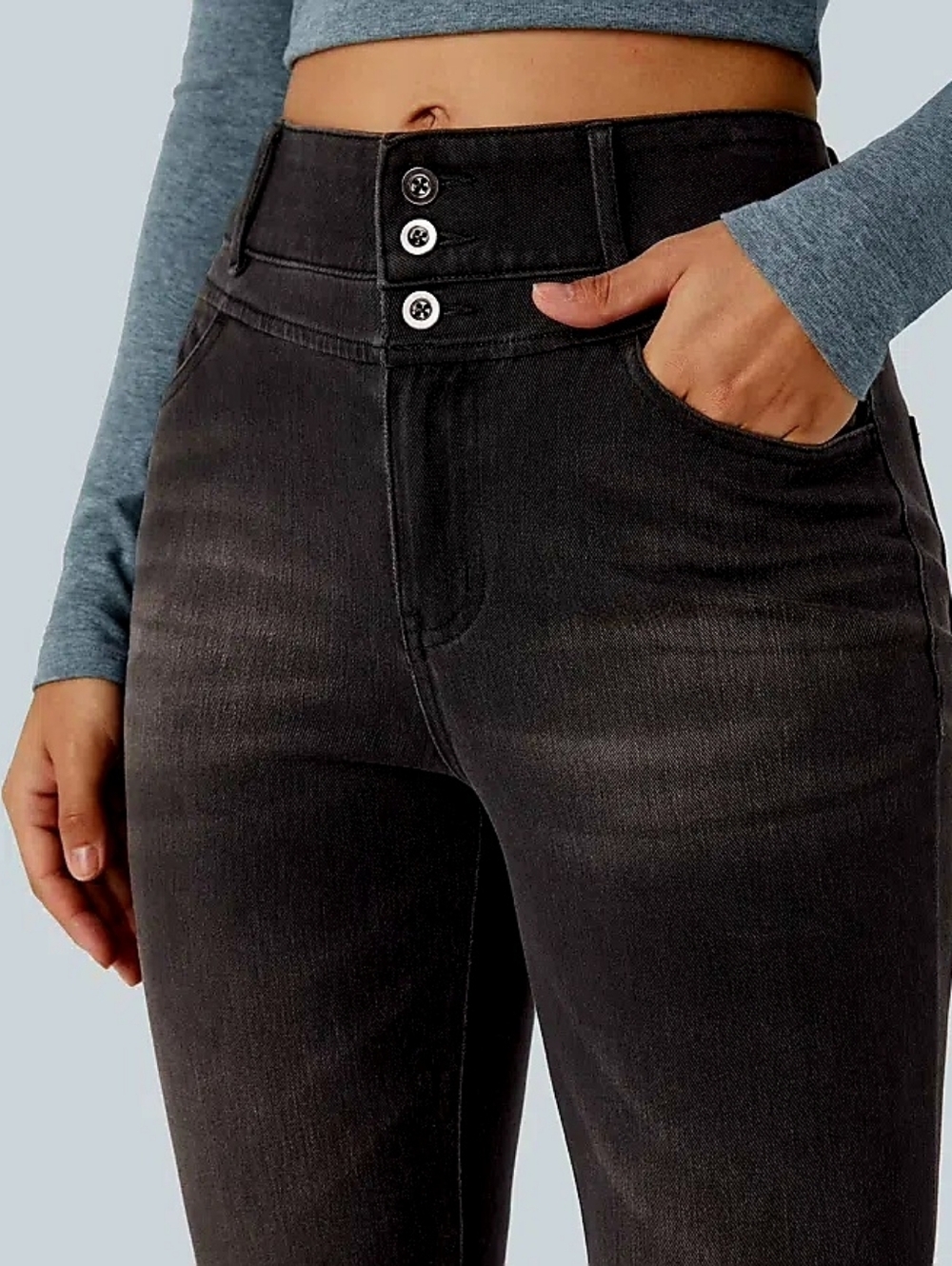 Halara Flex High Waisted Black Triple Button Stretch Jean/Jeggings XS - Picture 2 of 7